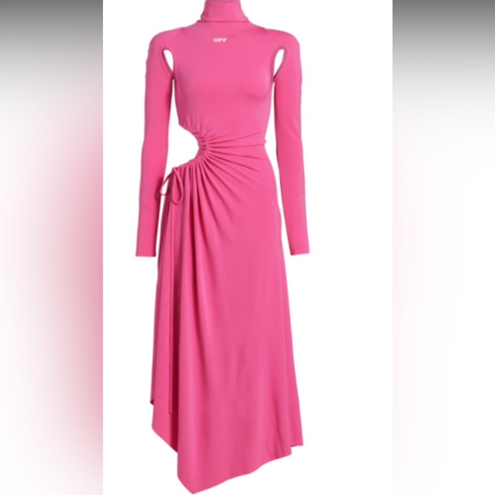 Off-White Pink Long Sleeve Bodycon Dress for Cocktail